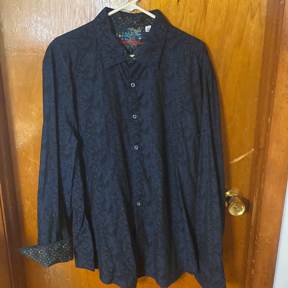 Robert Graham Men’s Casual Button Down Shirt in Dark Blue Floral Pattern 3XL